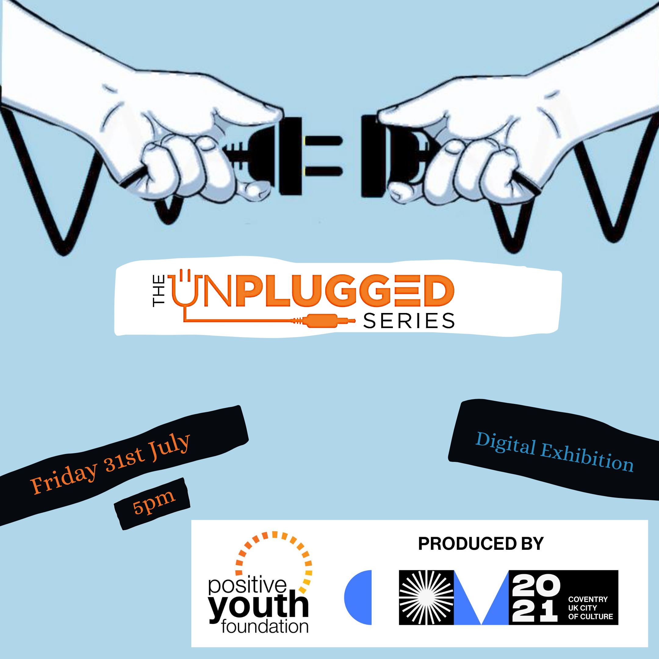 The Unplugged Series logo, showing two hands reaching to plug two electric cables together.