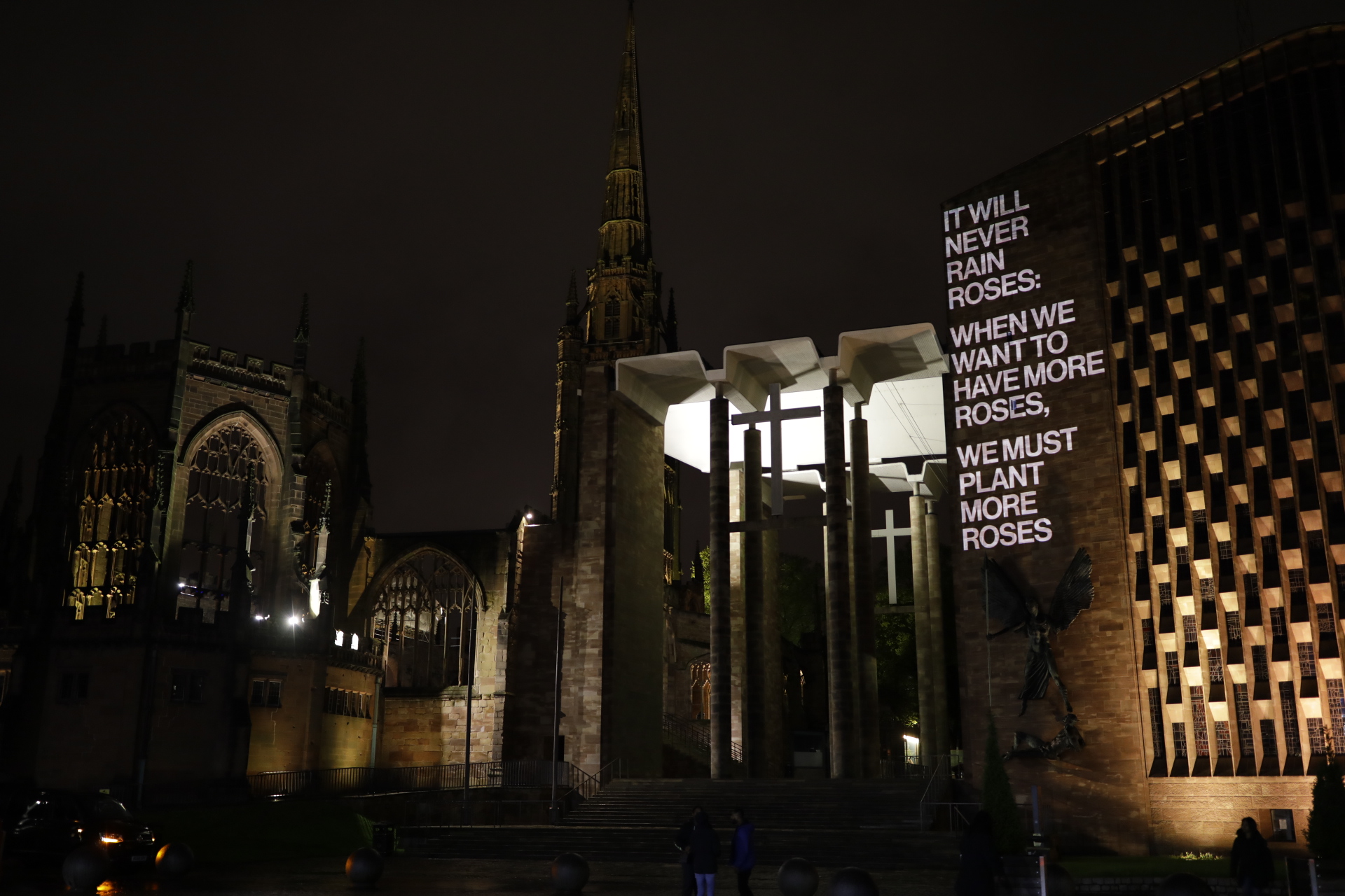 George Eliot quote projected on to Coventry Cathedral
